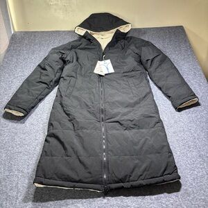 Long Black Hooded Puffer Coat with Sherpa Lining